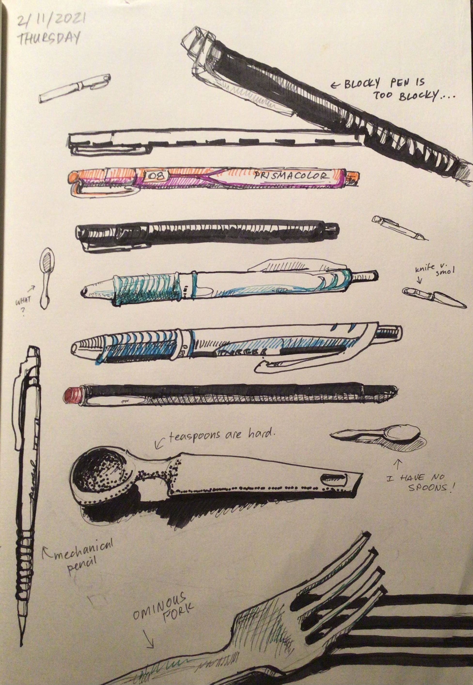 pen and ink drawings of... well, pens.